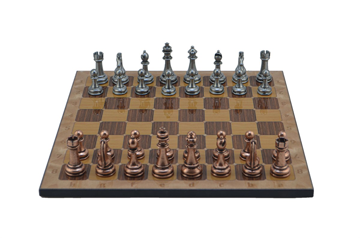 Gifthome Metal Satranç Takımı/Seti;Büyük,Klasik,Antik Taş ve Rustik Ceviz Desenli Satranç Tahtası