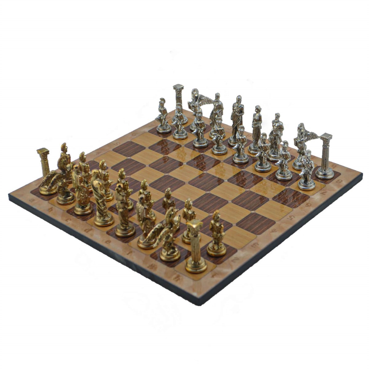 Gifthome Metal Satranç Takımı/Seti,Büyük,Pegasus,Parlak ve Rustik Ceviz Desenli Satranç Tahtası