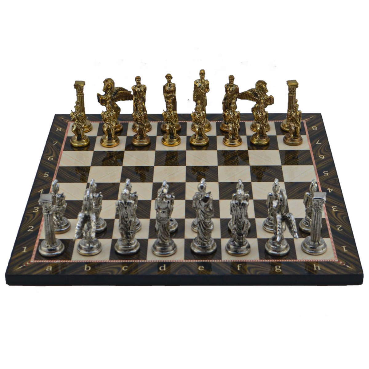 Gifthome Metal Satranç Takımı/Seti,Büyük,Pegasus Figürlü,Parlak Taş ve Ceviz Desenli Satranç Tahtası