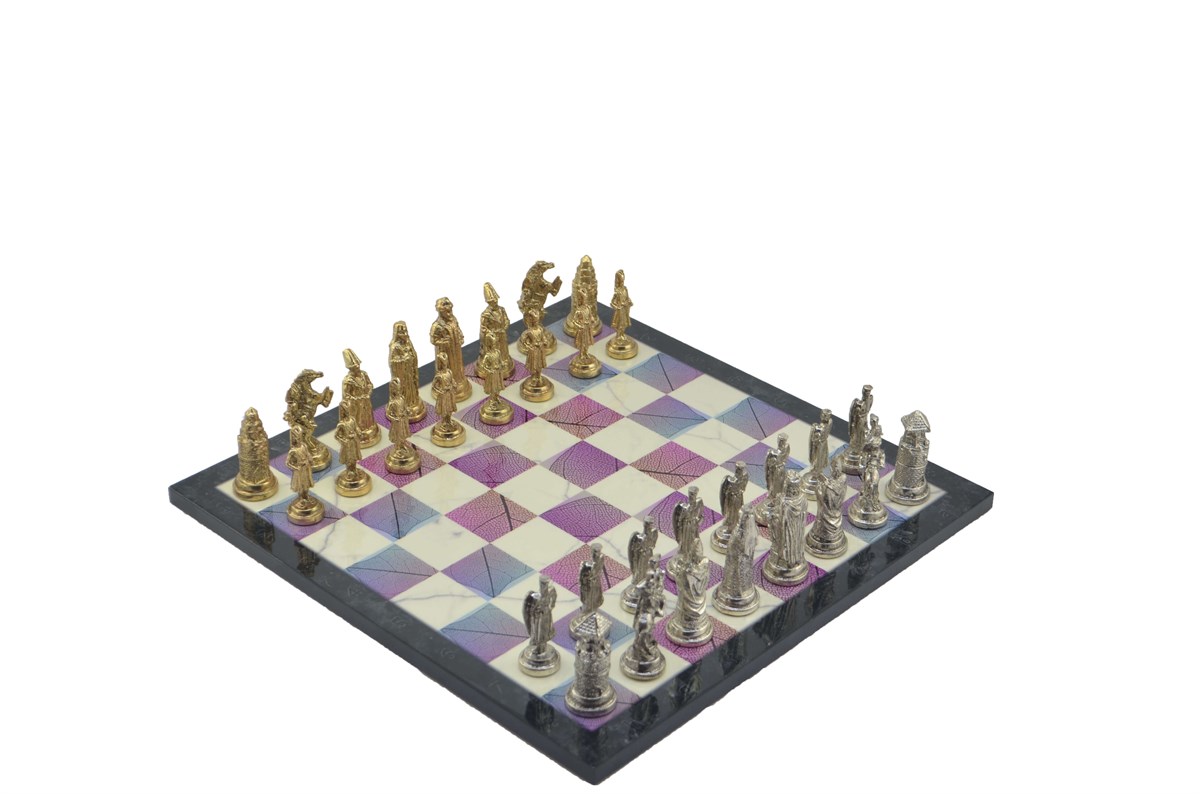 Gifthome Metal Satranç Takımı/Seti;Büyük,Osmanlı&Bizans,Parlak Taş ve Bahar Desenli Satranç Tahtası