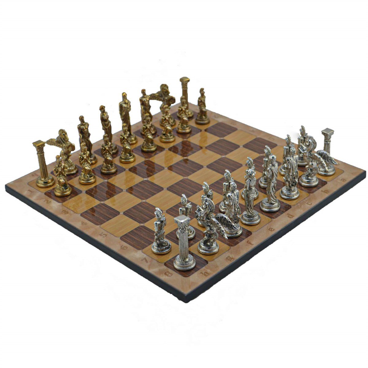 Gifthome Metal Satranç Takımı/Seti,Büyük,Pegasus,Parlak ve Rustik Ceviz Desenli Satranç Tahtası