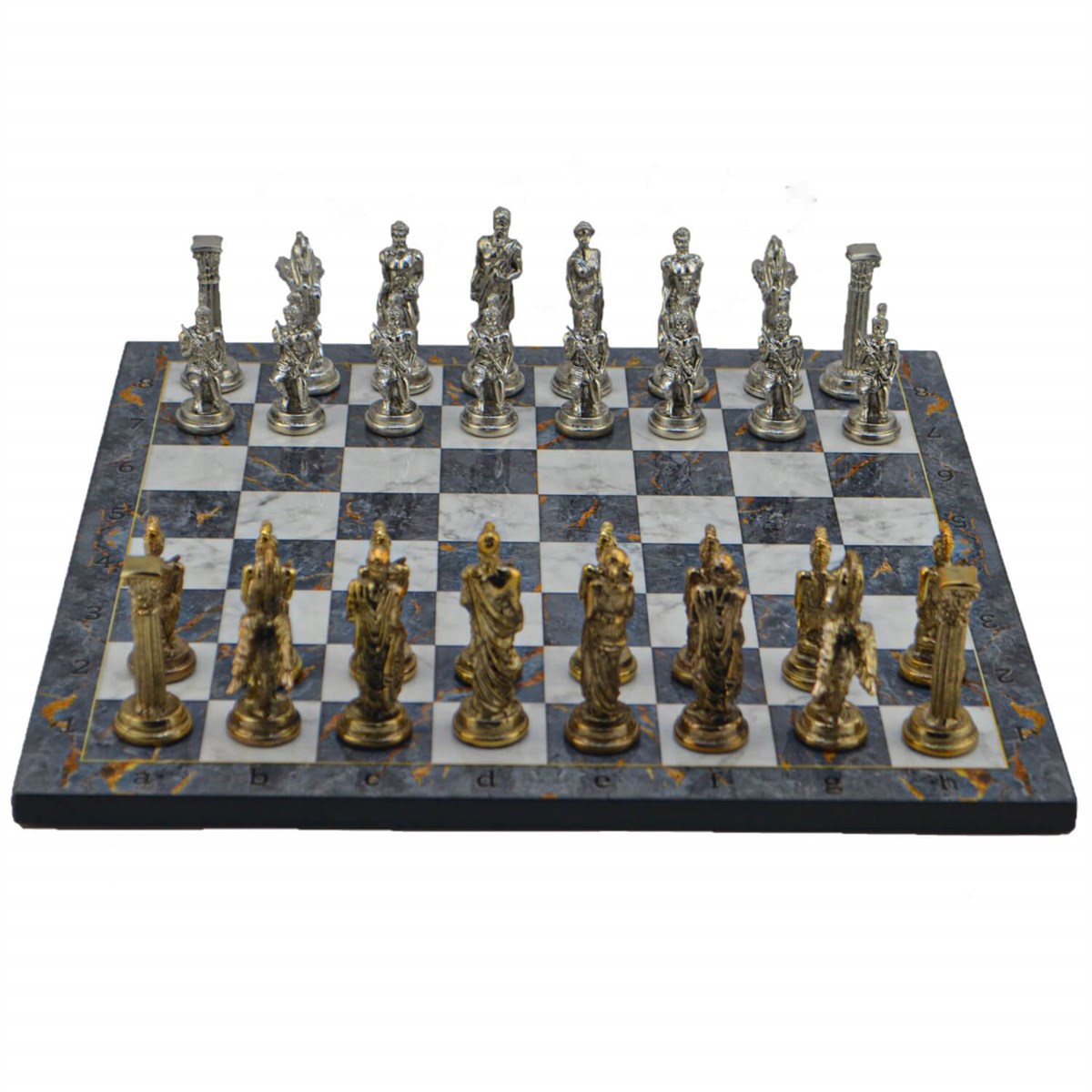 Gifthome Metal Satranç Takımı/Seti,Büyük,Pegasus,Parlak ve Gri Mermer Desenli Satranç Tahtası