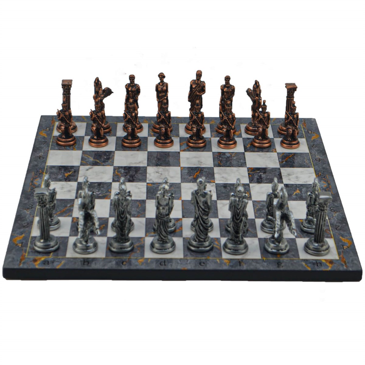 Gifthome Metal Satranç Takımı/Seti,Büyük,Pegasus,Antik ve Gri Mermer Desenli Satranç Tahtası