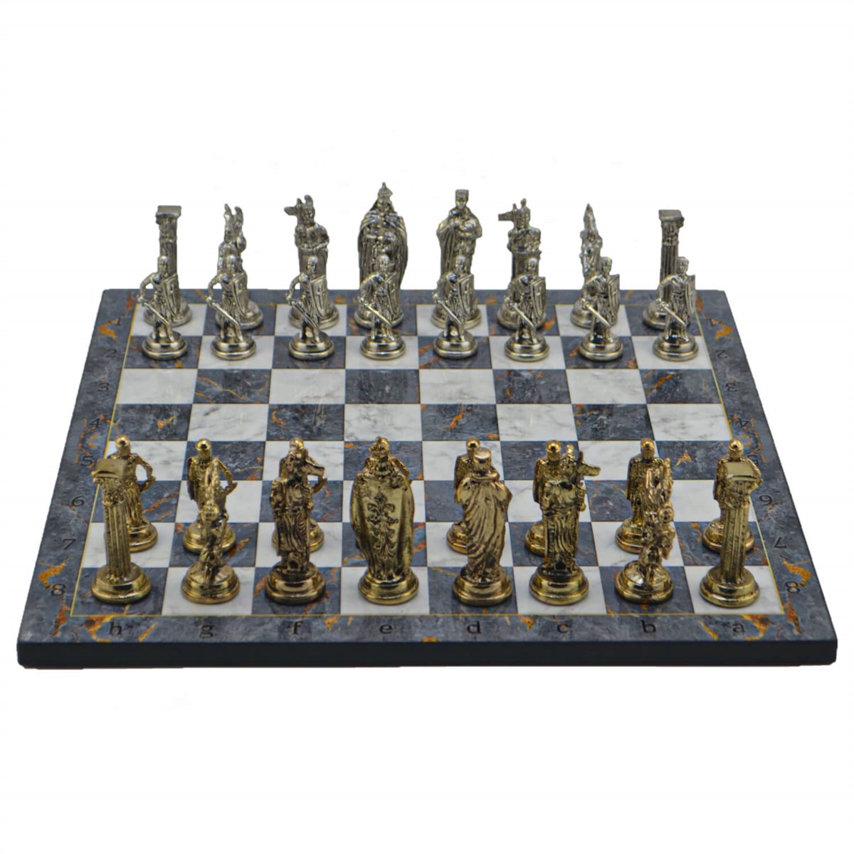 Gifthome Metal Satranç Takımı/Seti;Büyük,İngiliz,Parlak Taş ve Gri Mermer Desenli Satranç Tahtası