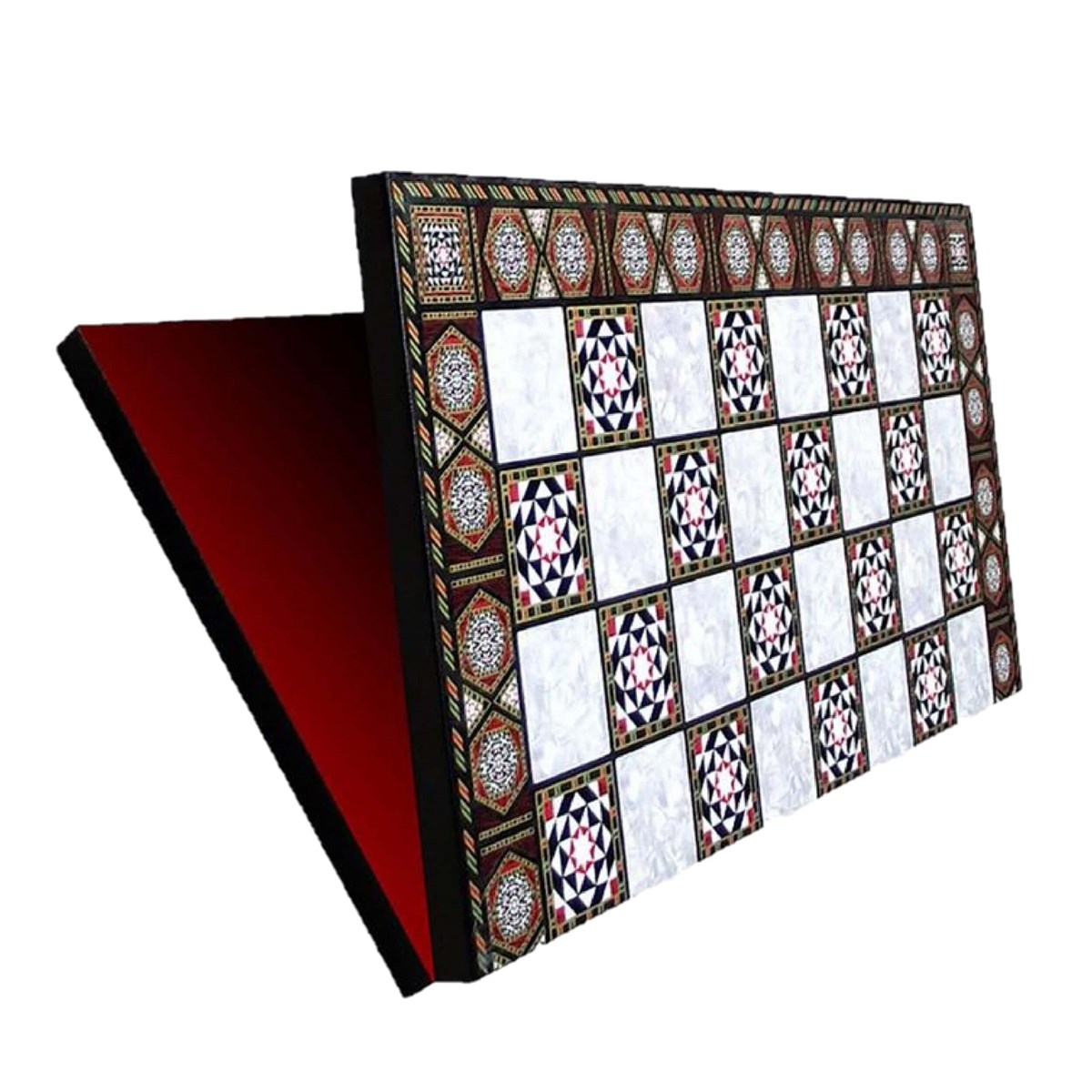 Gifthome Metal Satranç Takımı/Seti;Büyük,Osmanlı,Parlak ve Katlanır Sedef Desenli Satranç Tahtası