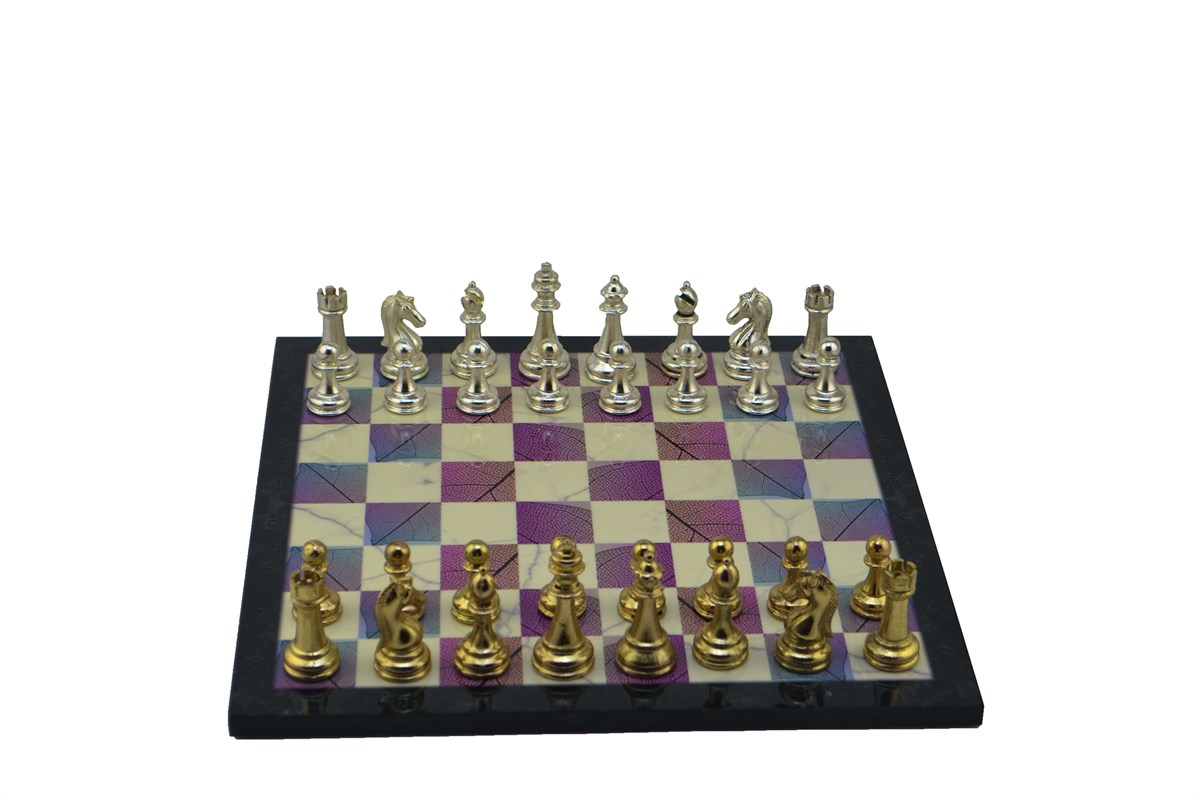 Gifthome Metal Satranç Takımı/Seti;Büyük,Klasik,Parlak Taş ve Bahar Desenli Satranç Tahtası