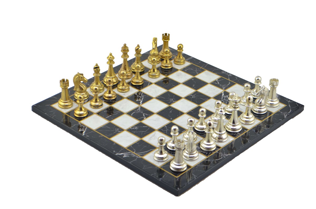 Gifthome Metal Satranç Takımı/Seti;Büyük,Klasik,Parlak Taş ve Düz Mermer Desenli Satranç Tahtası