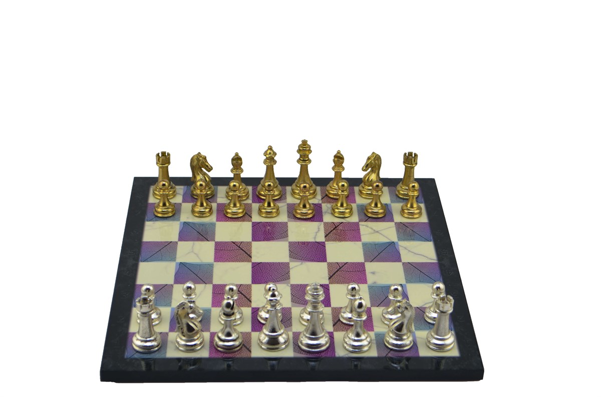 Gifthome Metal Satranç Takımı/Seti;Büyük,Klasik,Parlak Taş ve Bahar Desenli Satranç Tahtası