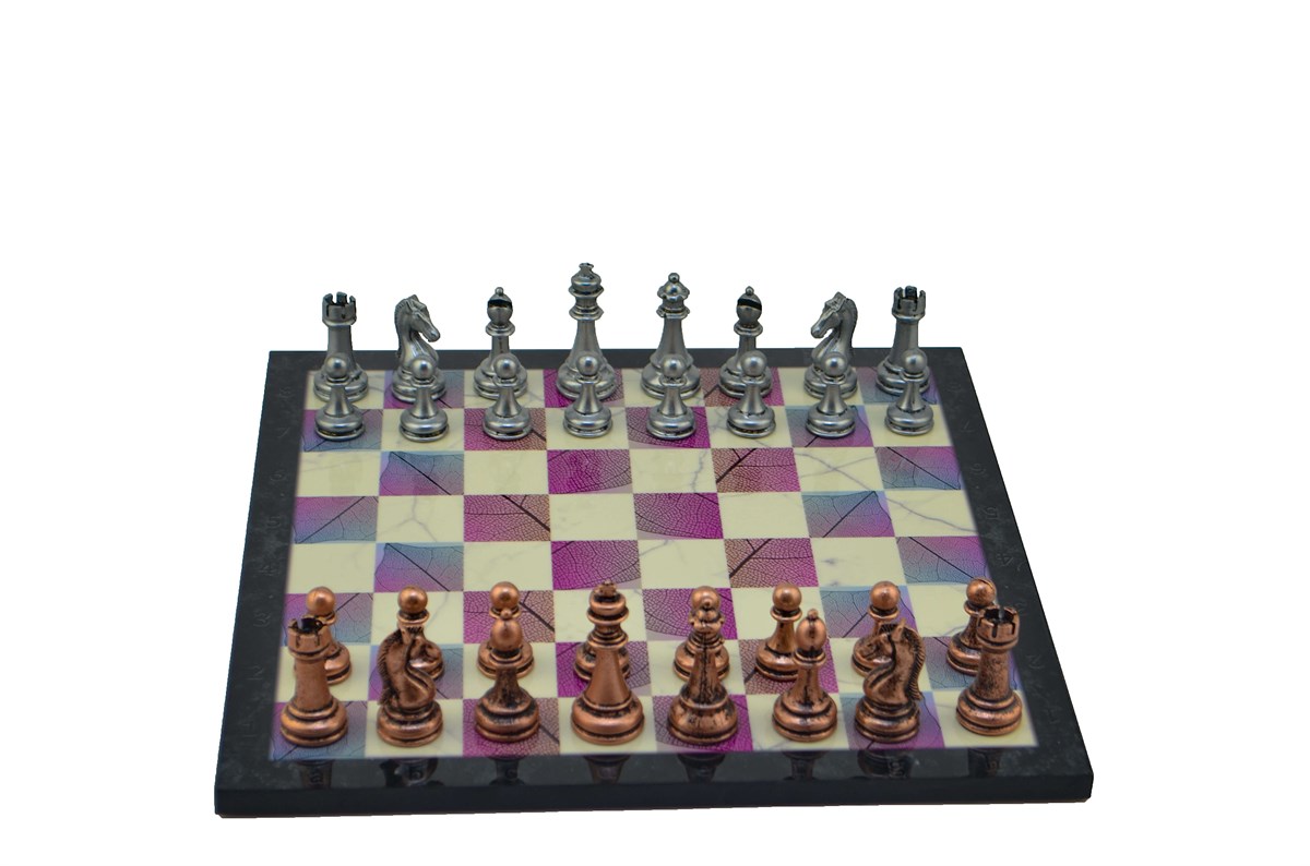 Gifthome Metal Satranç Takımı/Seti;Büyük,Klasik,Antik Taş ve Bahar Desenli Satranç Tahtası