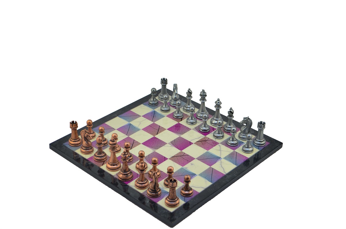 Gifthome Metal Satranç Takımı/Seti;Büyük,Klasik,Antik Taş ve Bahar Desenli Satranç Tahtası