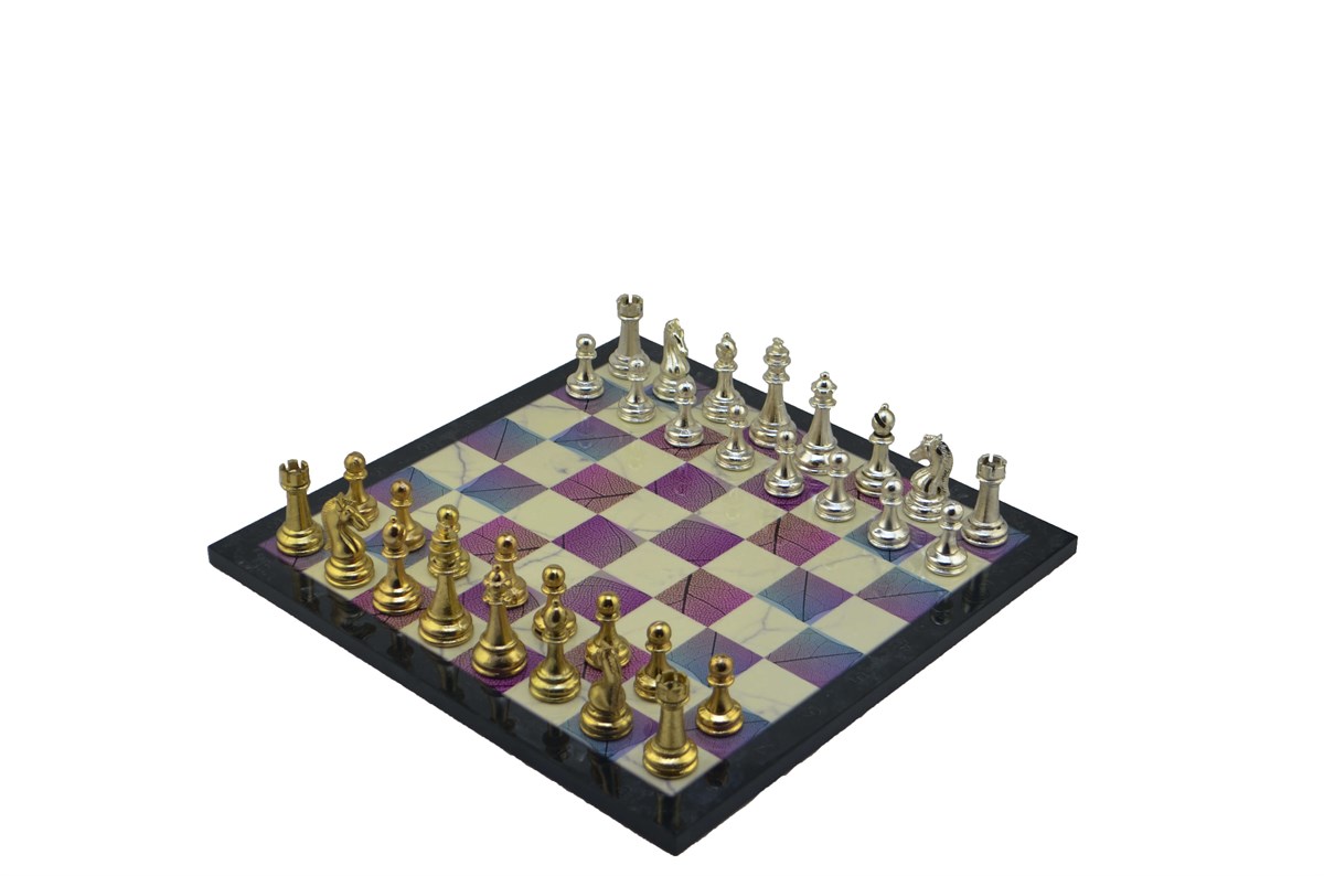 Gifthome Metal Satranç Takımı/Seti;Büyük,Klasik,Parlak Taş ve Bahar Desenli Satranç Tahtası