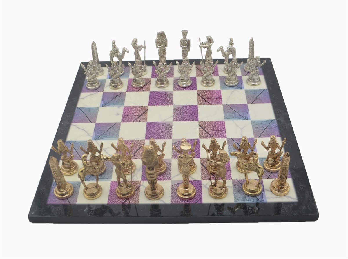 Gifthome Metal Satranç Takımı/Seti;Büyük,Mısır,Parlak Taş ve Bahar Desenli Satranç Tahtası
