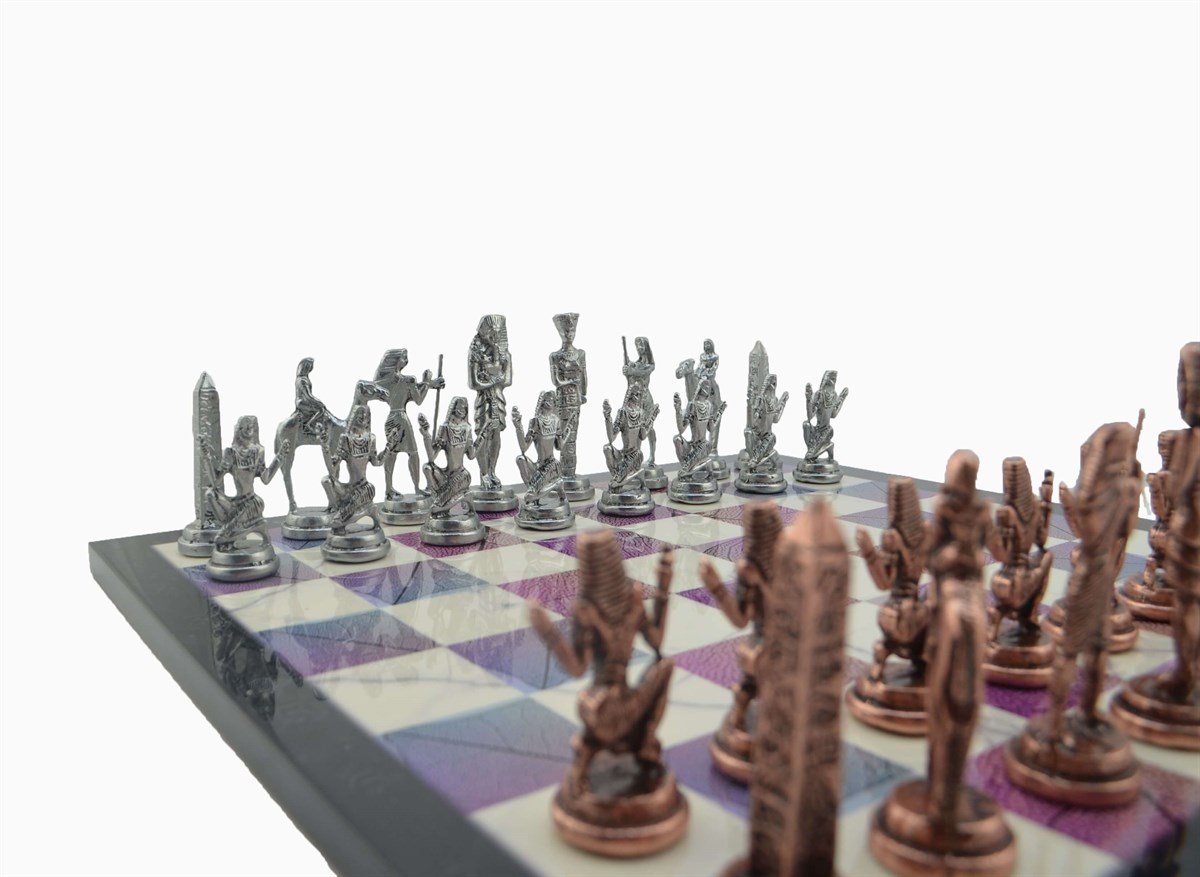 Gifthome Metal Satranç Takımı/Seti;Büyük,Mısır,Antik Taş ve Bahar Desenli Satranç Tahtası