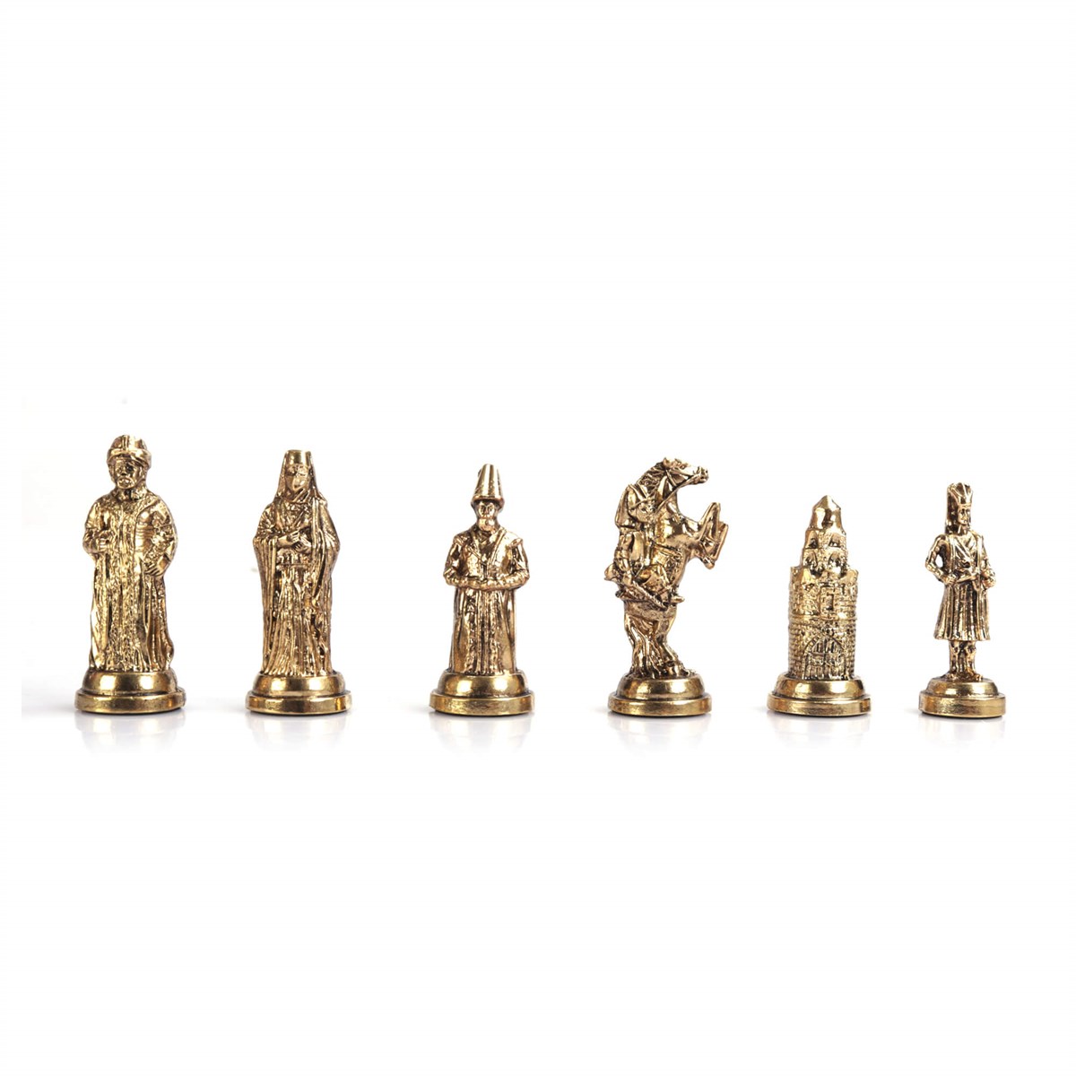 Gifthome Metal Satranç Takımı/Seti;Büyük,Osmanlı&Bizans,Parlak,Gül,Sandıklı Masif Satranç Tahtası