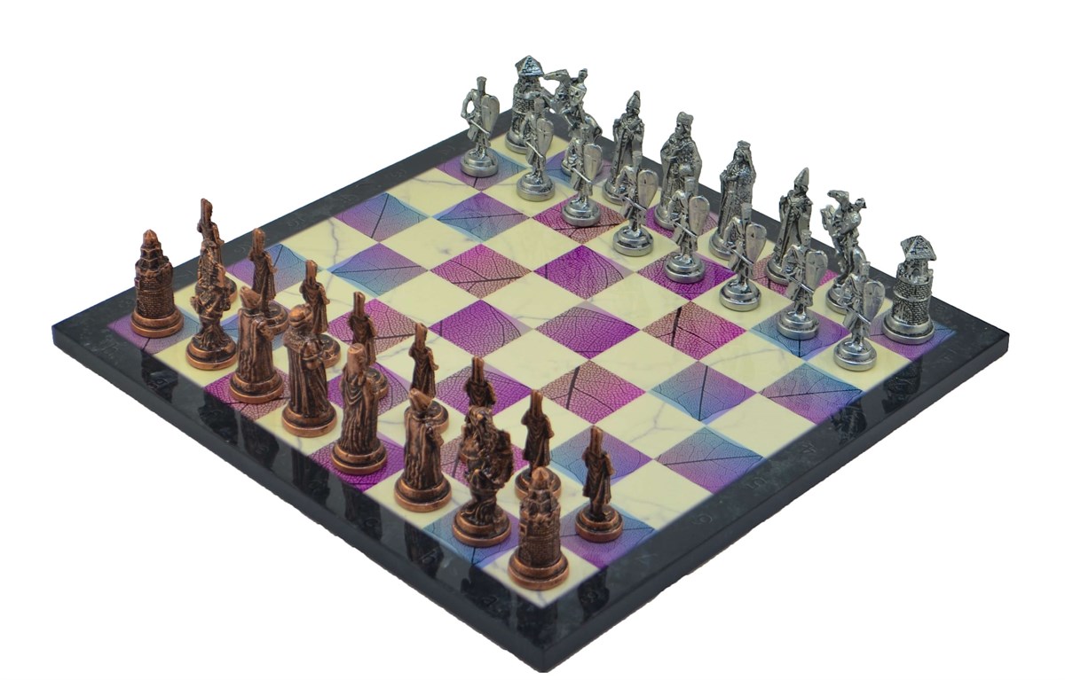 Gifthome Metal Satranç Takımı/Seti;Büyük,Osmanlı&Bizans,Antik Taş ve Bahar Desenli Satranç Tahtası
