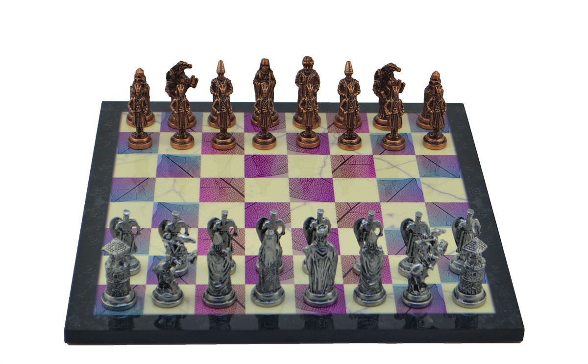 Gifthome Metal Satranç Takımı/Seti;Büyük,Osmanlı&Bizans,Antik Taş ve Bahar Desenli Satranç Tahtası