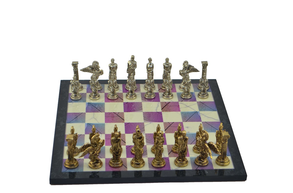 Gifthome Metal Satranç Takımı/Seti;Büyük,Pegasus,Parlak Taş ve Bahar Desenli Satranç Tahtası