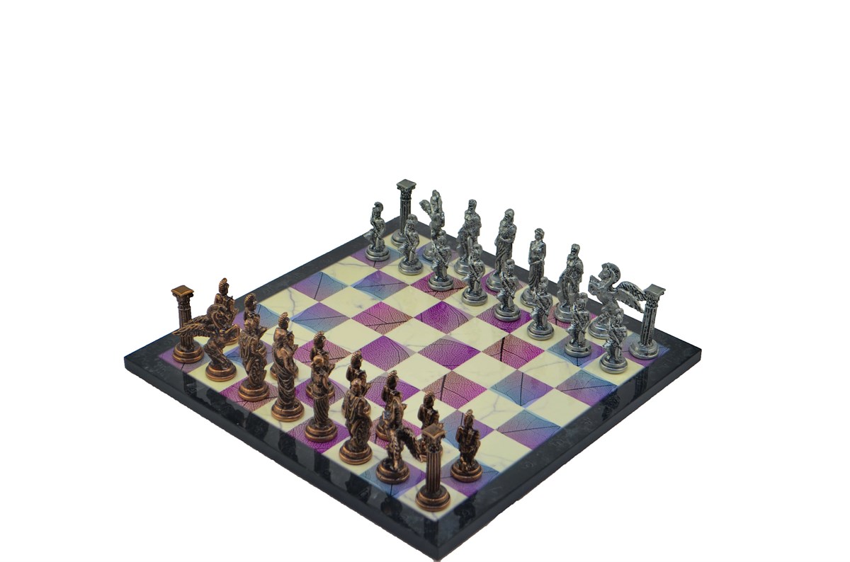 Gifthome Metal Satranç Takımı/Seti;Büyük,Pegasus,Antik Taş ve Bahar Desenli Satranç Tahtası