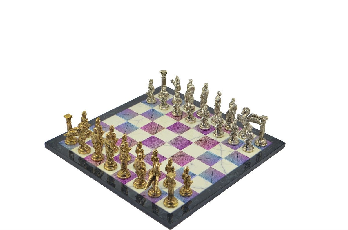 Gifthome Metal Satranç Takımı/Seti;Büyük,Pegasus,Parlak Taş ve Bahar Desenli Satranç Tahtası