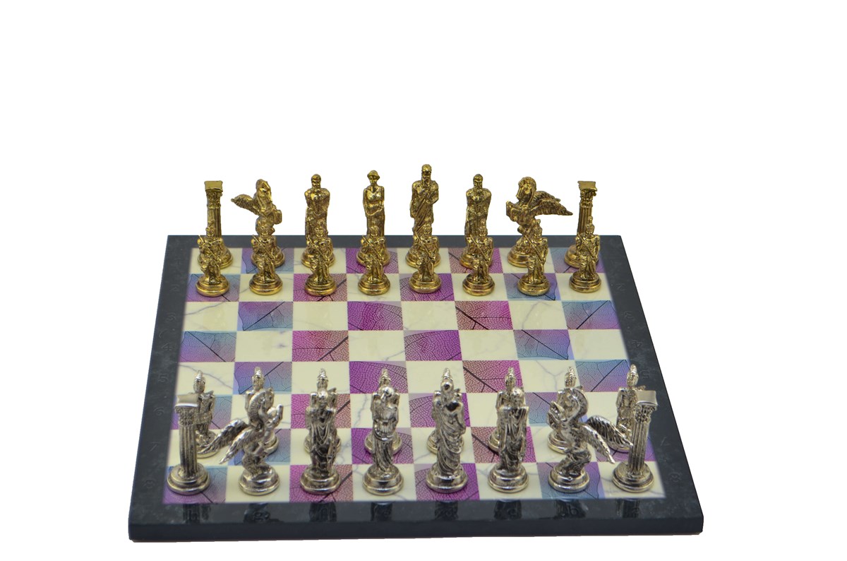 Gifthome Metal Satranç Takımı/Seti;Büyük,Pegasus,Parlak Taş ve Bahar Desenli Satranç Tahtası