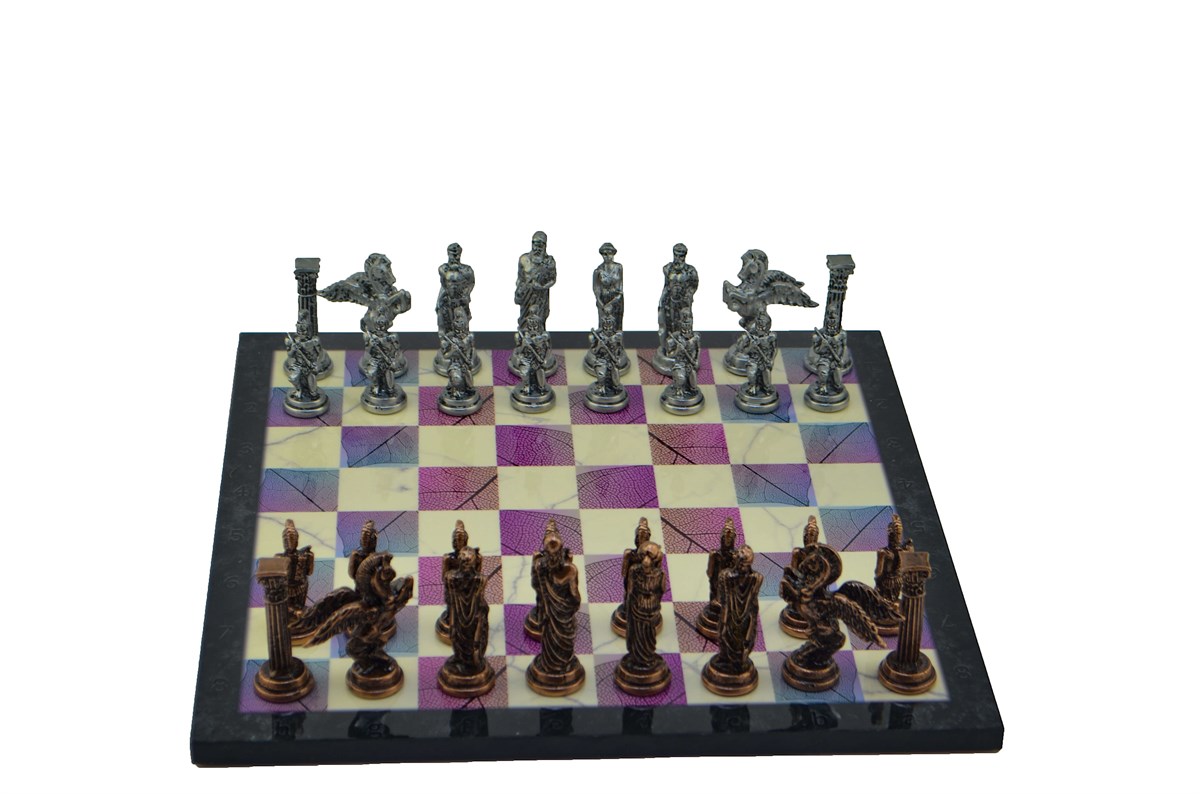 Gifthome Metal Satranç Takımı/Seti;Büyük,Pegasus,Antik Taş ve Bahar Desenli Satranç Tahtası