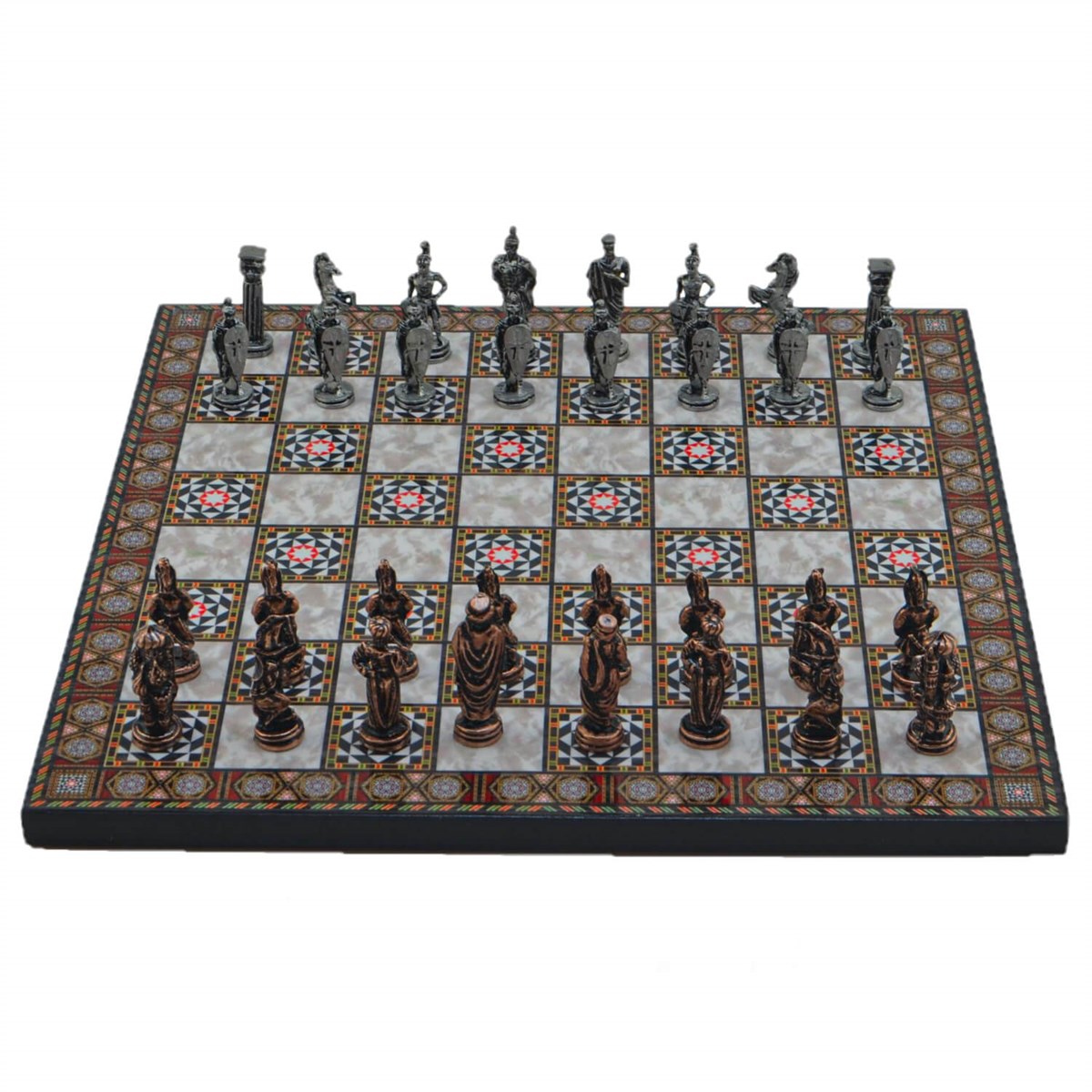 Gifthome Metal Satranç Takımı/Seti;Küçük,Osmanlı & Bizans,Antik, Sedef Desenli Satranç Tahtası