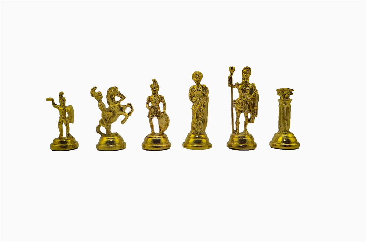 Gifthome Metal Satranç Takımı/Seti;Orta, Roma Figürlü Parlak Taş ve Bahar Desenli Satranç Tahtası