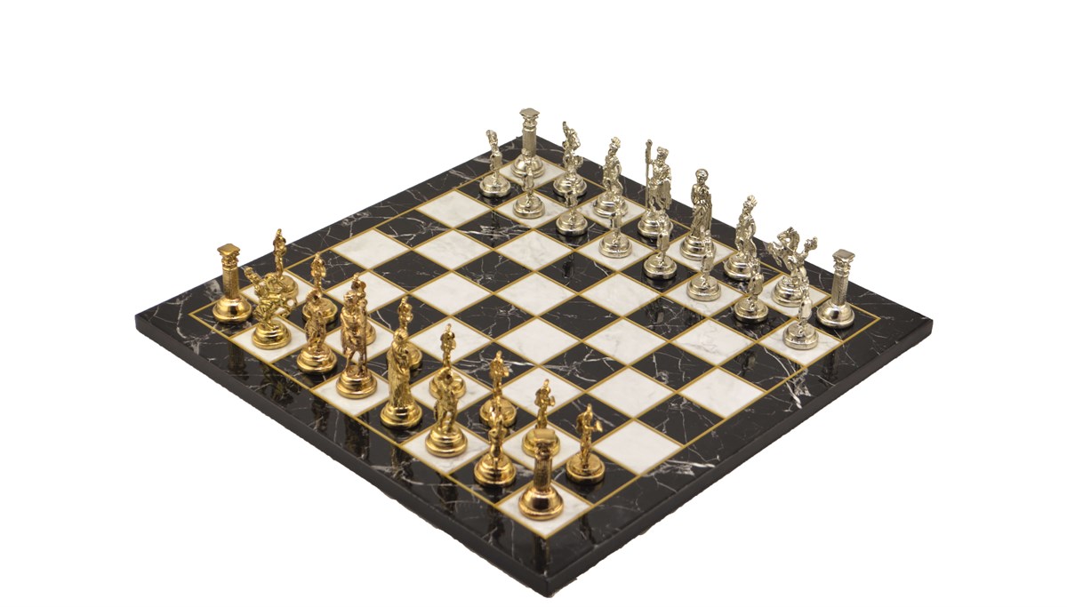 Gifthome Metal Satranç Takımı/Seti;Orta, Roma ,Parlak Taş ve Düz Mermer Desenli Satranç Tahtası