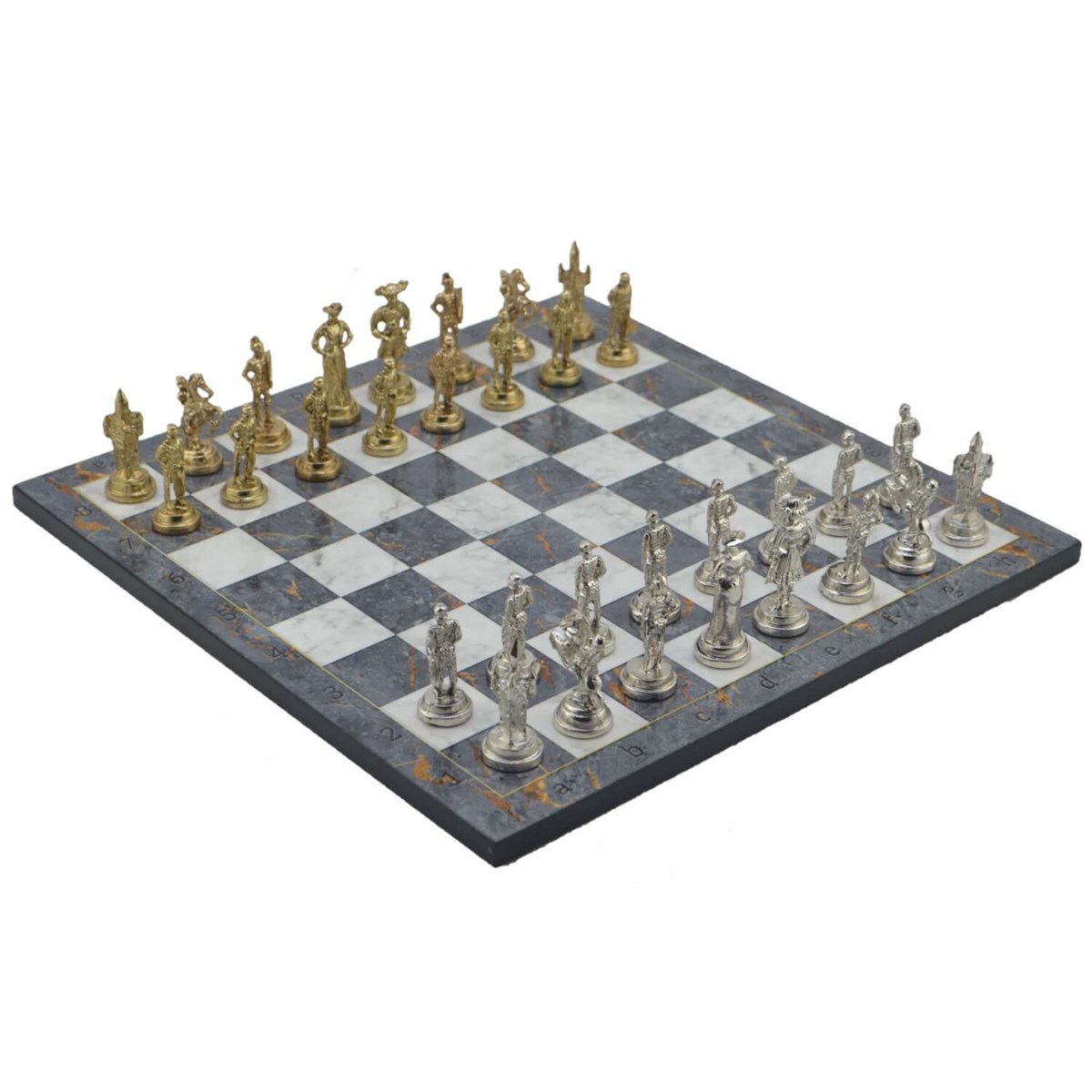 Gifthome Metal Satranç Takımı/Seti;Orta,İspanyol,Parlak,Gri Mermer Desenli Satranç Tahtası