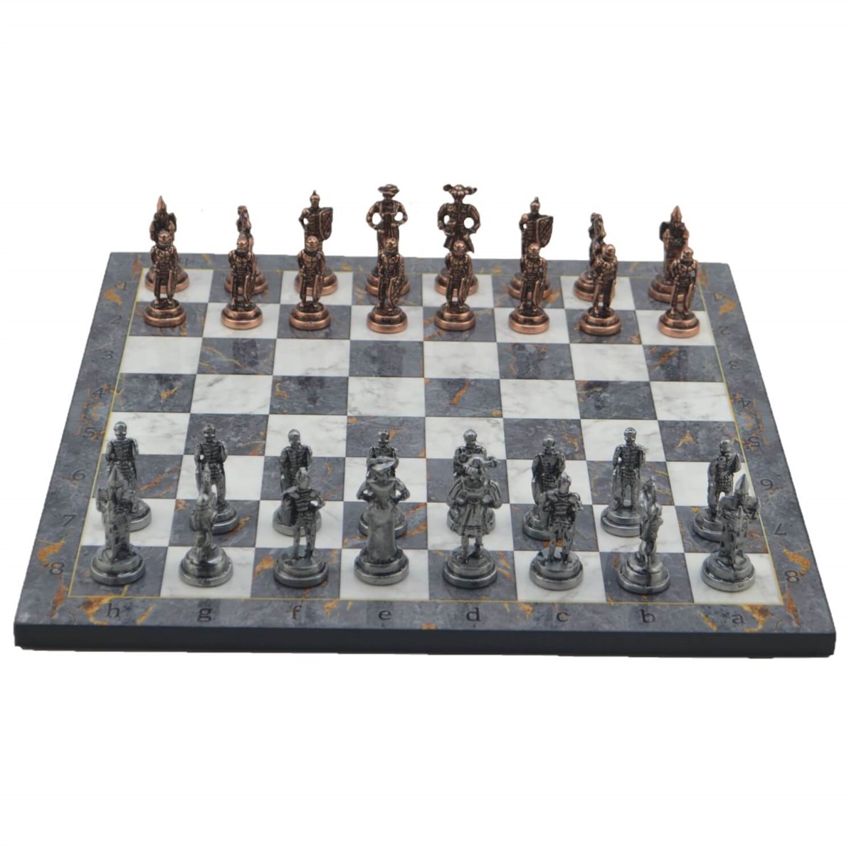 Gifthome Metal Satranç Takımı/Seti;Orta,İspanyol,Antik,Gri Mermer Desenli Satranç Tahtası