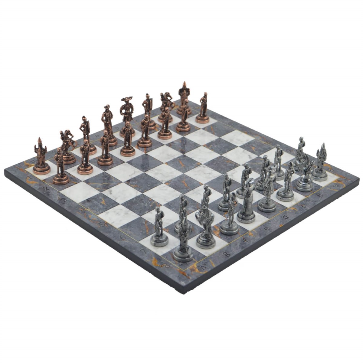 Gifthome Metal Satranç Takımı/Seti;Orta,İspanyol,Antik,Gri Mermer Desenli Satranç Tahtası