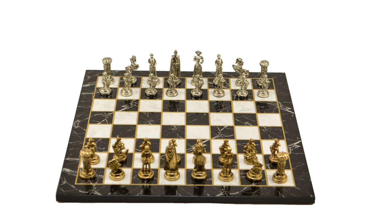 Gifthome Metal Satranç Takımı/Seti;Orta,İngiliz,Parlak Taş ve Düz Mermer Desenli Satranç Tahtası