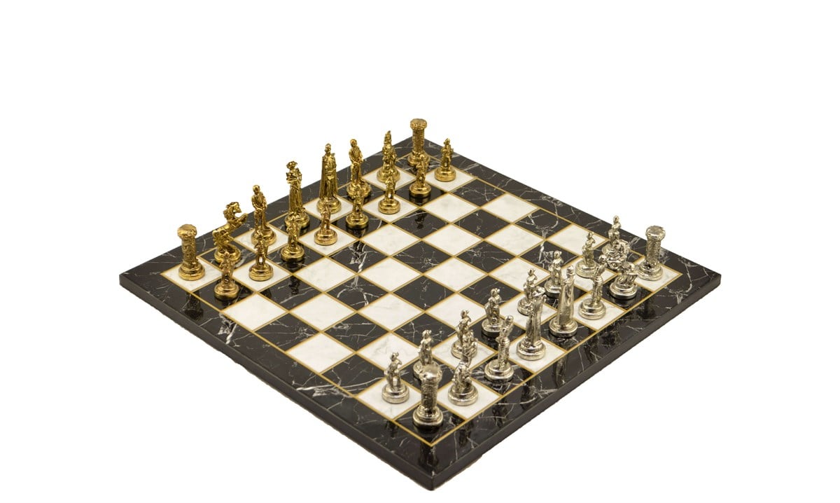 Gifthome Metal Satranç Takımı/Seti;Orta,İngiliz,Parlak Taş ve Düz Mermer Desenli Satranç Tahtası