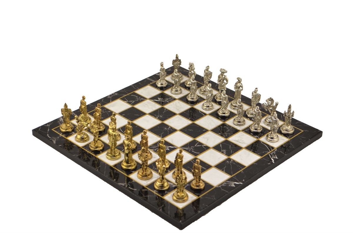 Gifthome Metal Satranç Takımı/Seti;Orta,İspanyol,Parlak Taş ve Düz Mermer Desenli Satranç Tahtası