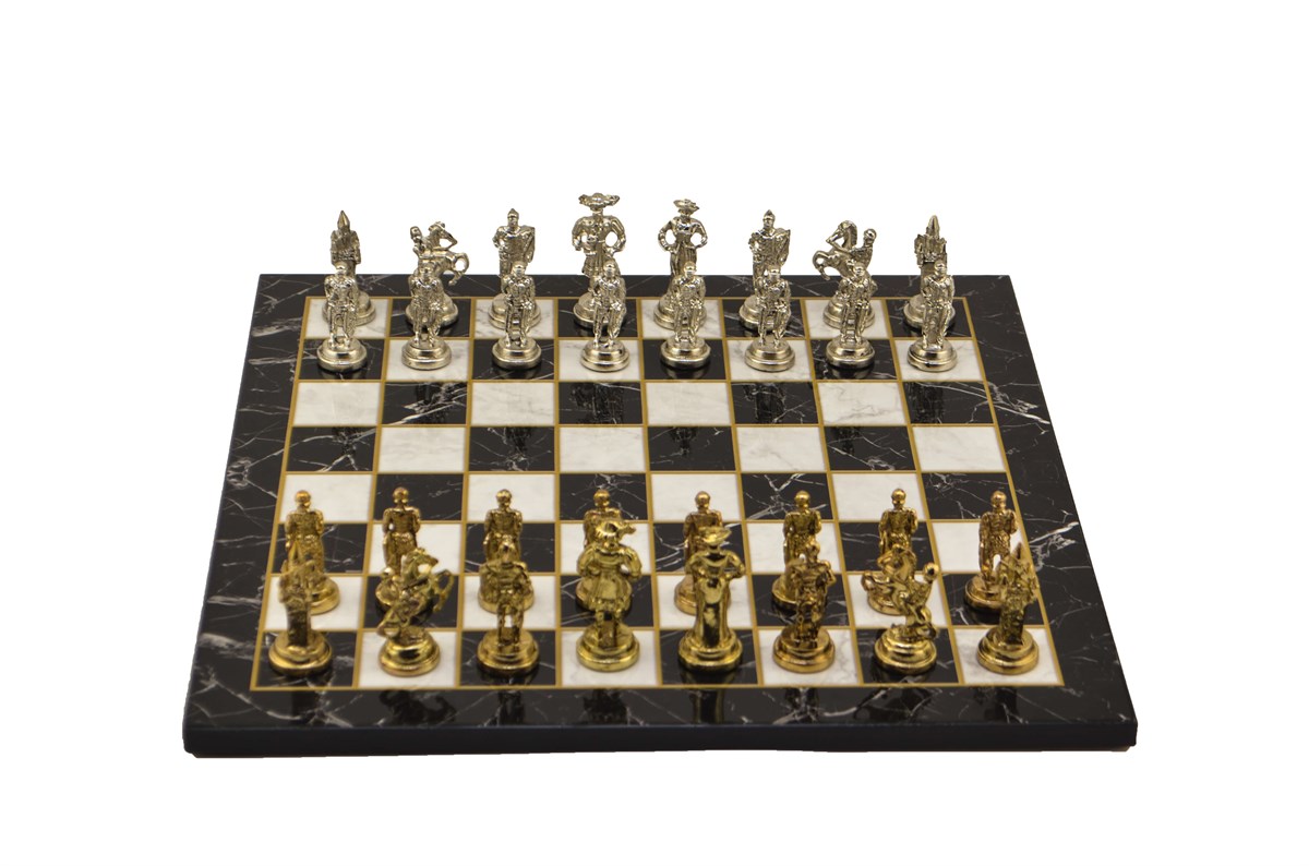 Gifthome Metal Satranç Takımı/Seti;Orta,İspanyol,Parlak Taş ve Düz Mermer Desenli Satranç Tahtası