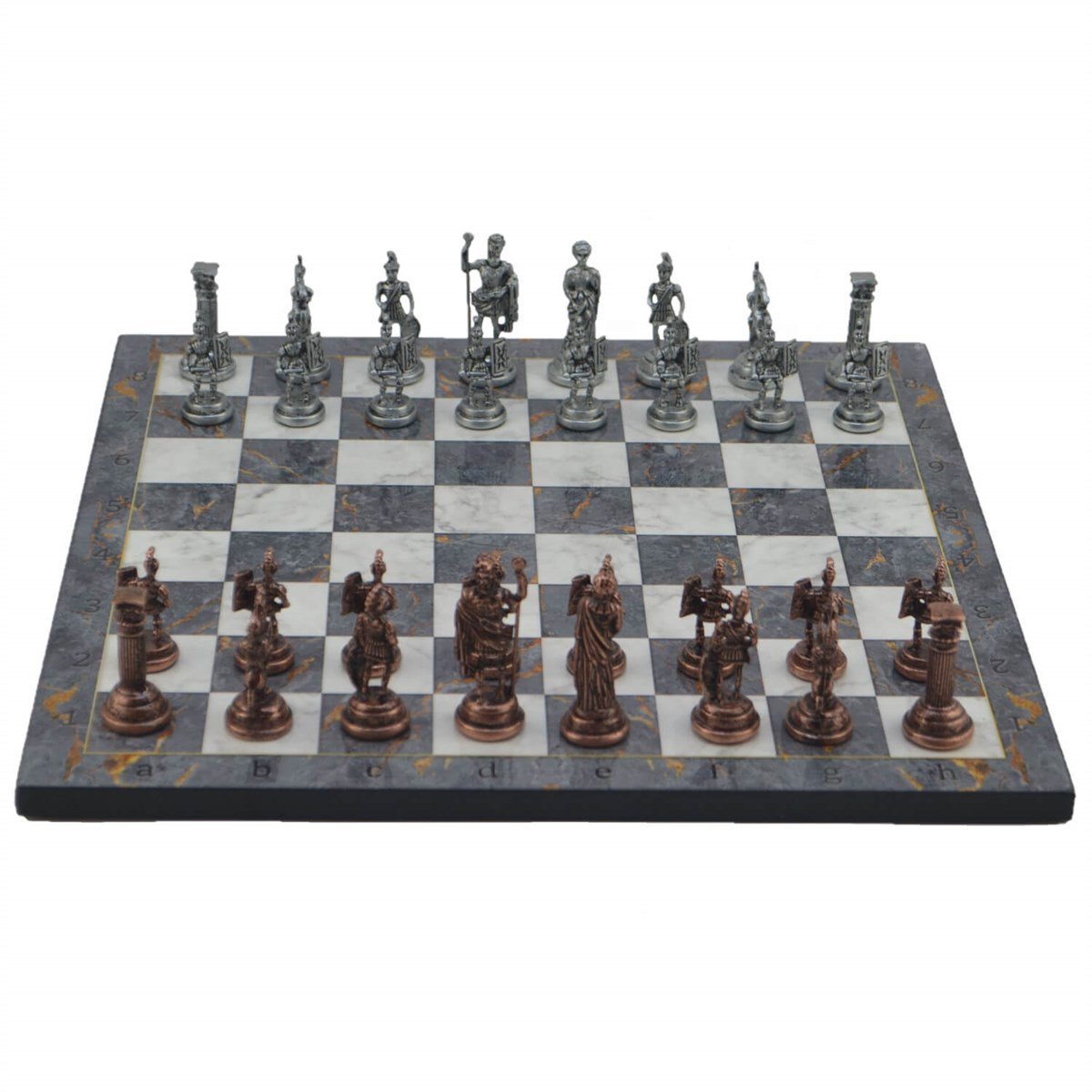 Gifthome Metal Satranç Takımı/Seti;Orta,Roma,Antik,Gri Mermer Desenli Satranç Tahtası