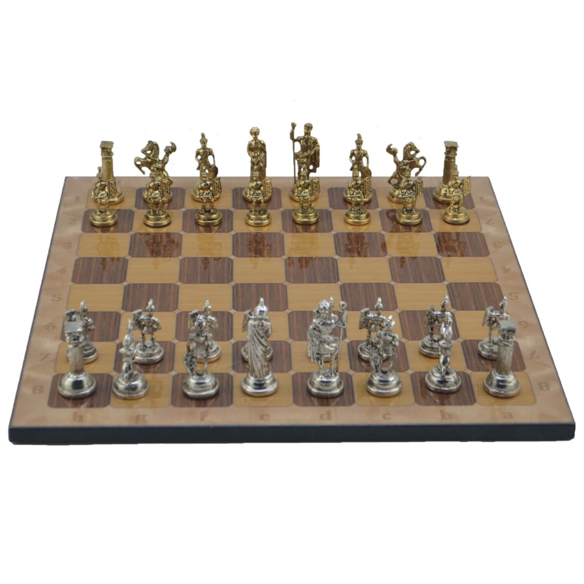 Gifthome Metal Satranç Takımı/Seti;Orta,Roma,Parlak,Rustik Ceviz Desenli Satranç Tahtası