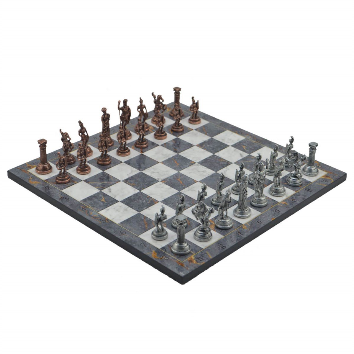 Gifthome Metal Satranç Takımı/Seti;Orta,Roma,Antik,Gri Mermer Desenli Satranç Tahtası
