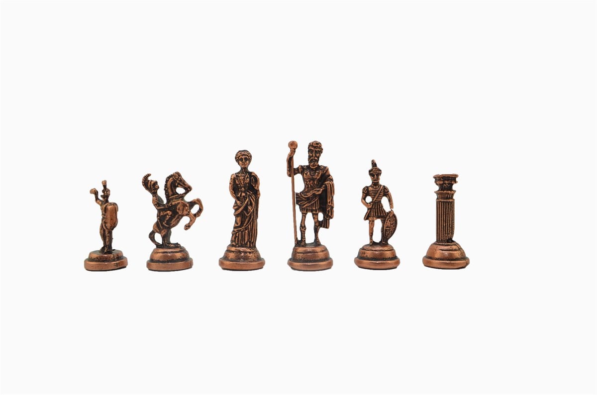 Gifthome Metal Satranç Takımı/Seti;Orta,Roma,Antik,Gri Mermer Desenli Satranç Tahtası