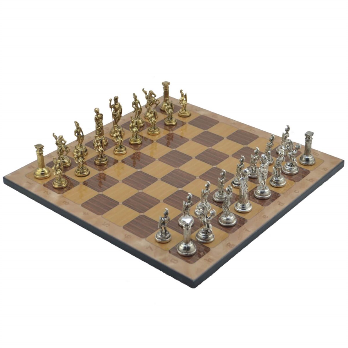 Gifthome Metal Satranç Takımı/Seti;Orta,Roma,Parlak,Rustik Ceviz Desenli Satranç Tahtası