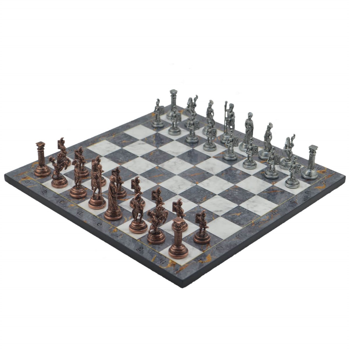 Gifthome Metal Satranç Takımı/Seti;Orta,Roma,Antik,Gri Mermer Desenli Satranç Tahtası