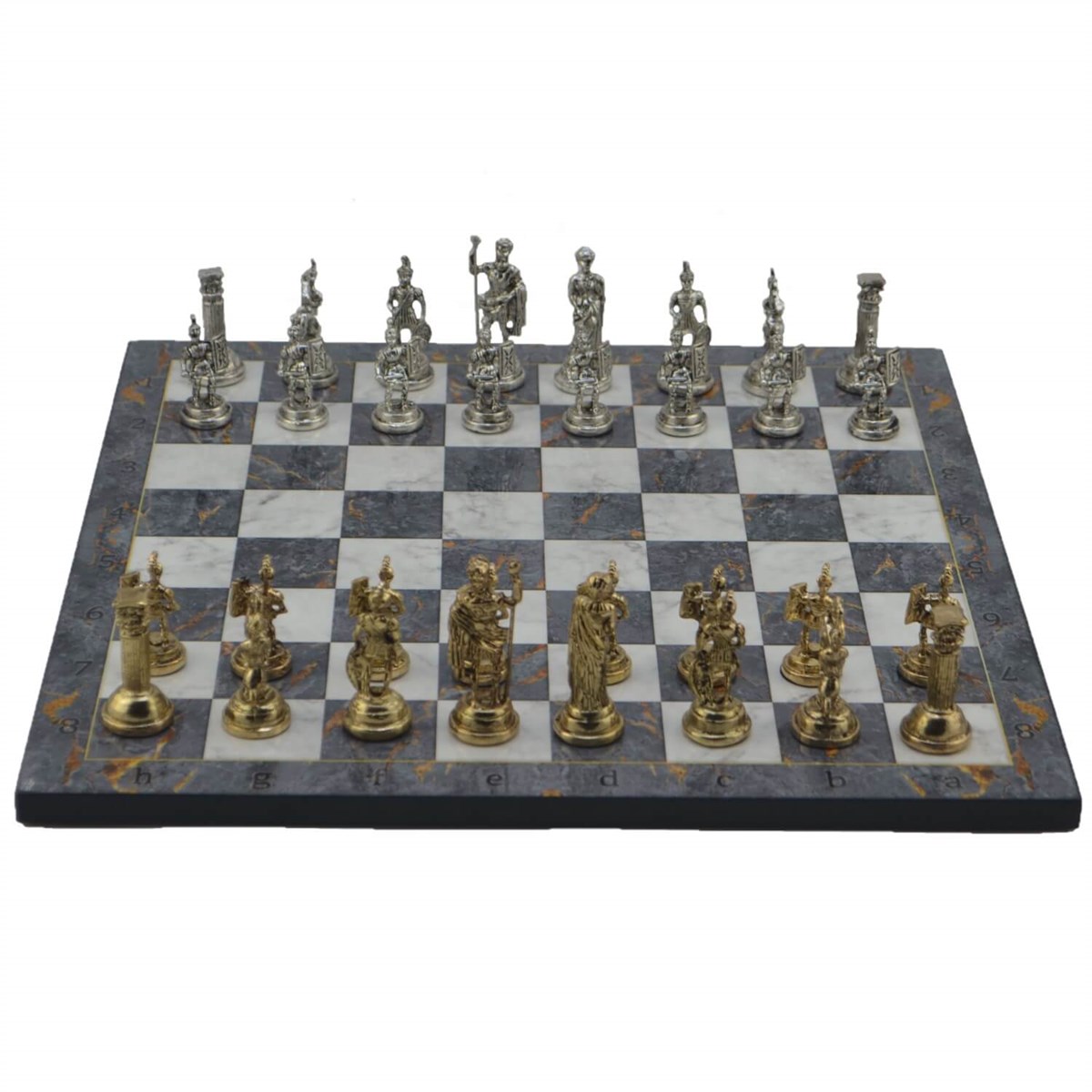 Gifthome Metal Satranç Takımı/Seti;Orta,Roma,Parlak,Gri Mermer Desenli Satranç Tahtası