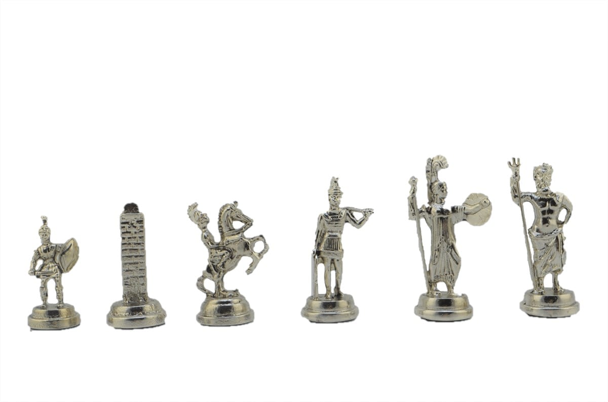 Gifthome Metal Satranç Takımı/Seti;Orta,Yunan,Parlak,Rustik Ceviz Desenli Satranç Tahtası