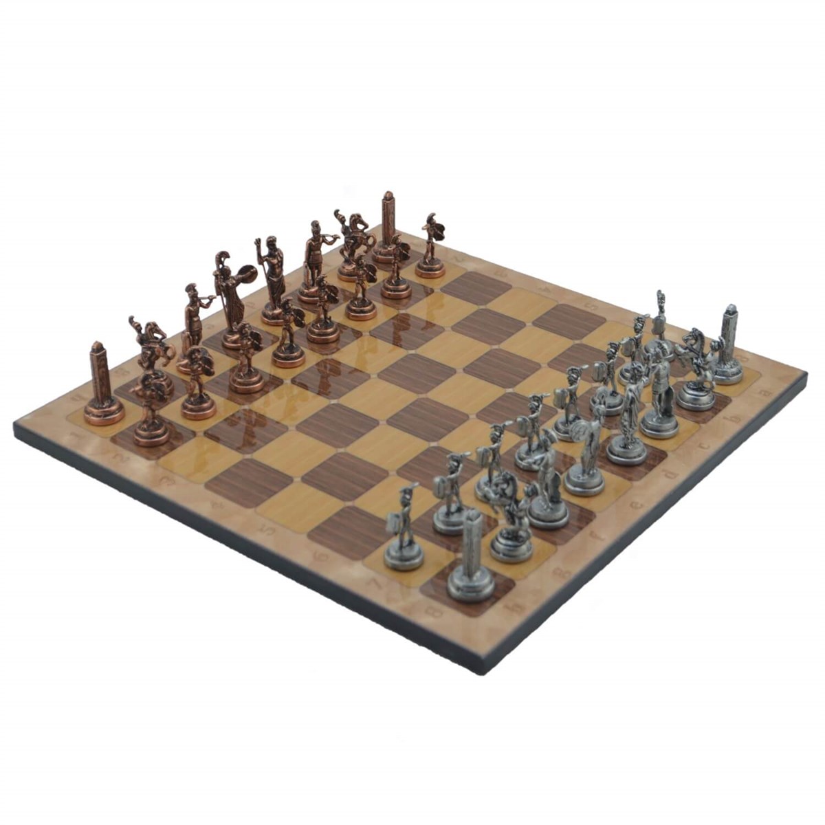 Gifthome Metal Satranç Takımı/Seti;Orta,Yunan,Antik,Rustik Ceviz Desenli Satranç Tahtası