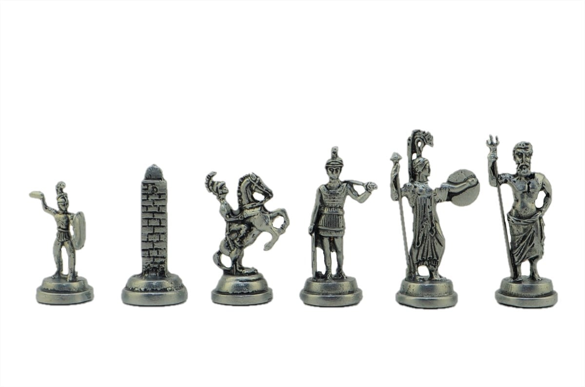 Gifthome Metal Satranç Takımı/Seti;Orta,Yunan,Antik,Sedef Desenli Satranç Tahtası