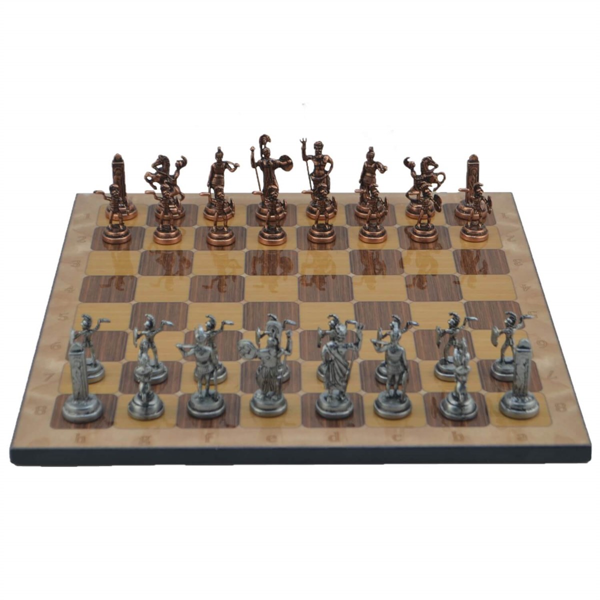 Gifthome Metal Satranç Takımı/Seti;Orta,Yunan,Antik,Rustik Ceviz Desenli Satranç Tahtası