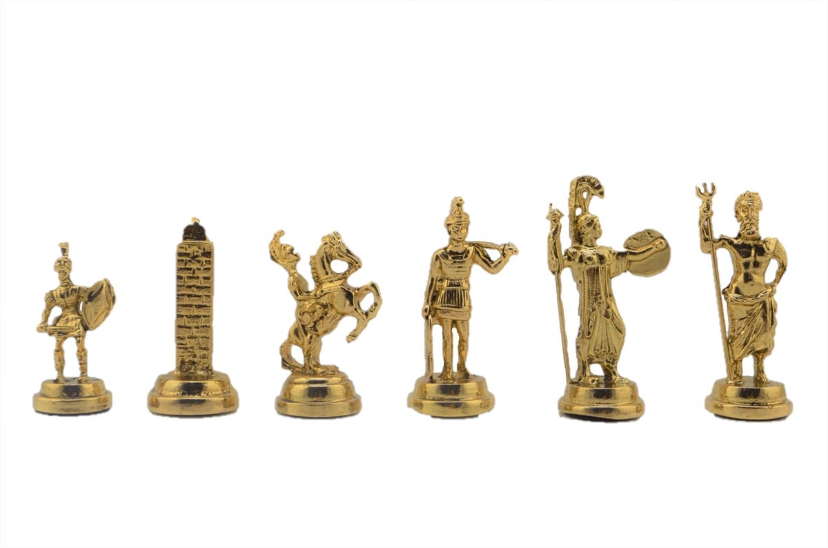 Gifthome Metal Satranç Takımı/Seti;Orta,Yunan,Parlak,Rustik Ceviz Desenli Satranç Tahtası