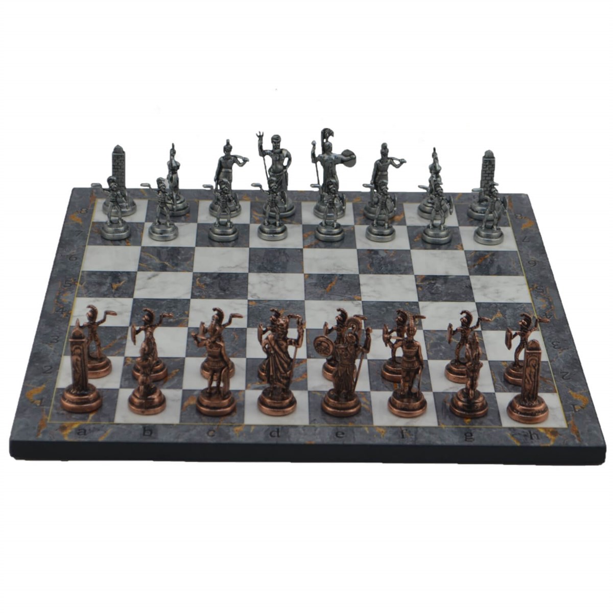 Gifthome Metal Satranç Takımı/Seti;Orta,Yunan,Antik,Gri Mermer Mermer Desenli Satranç Tahtası