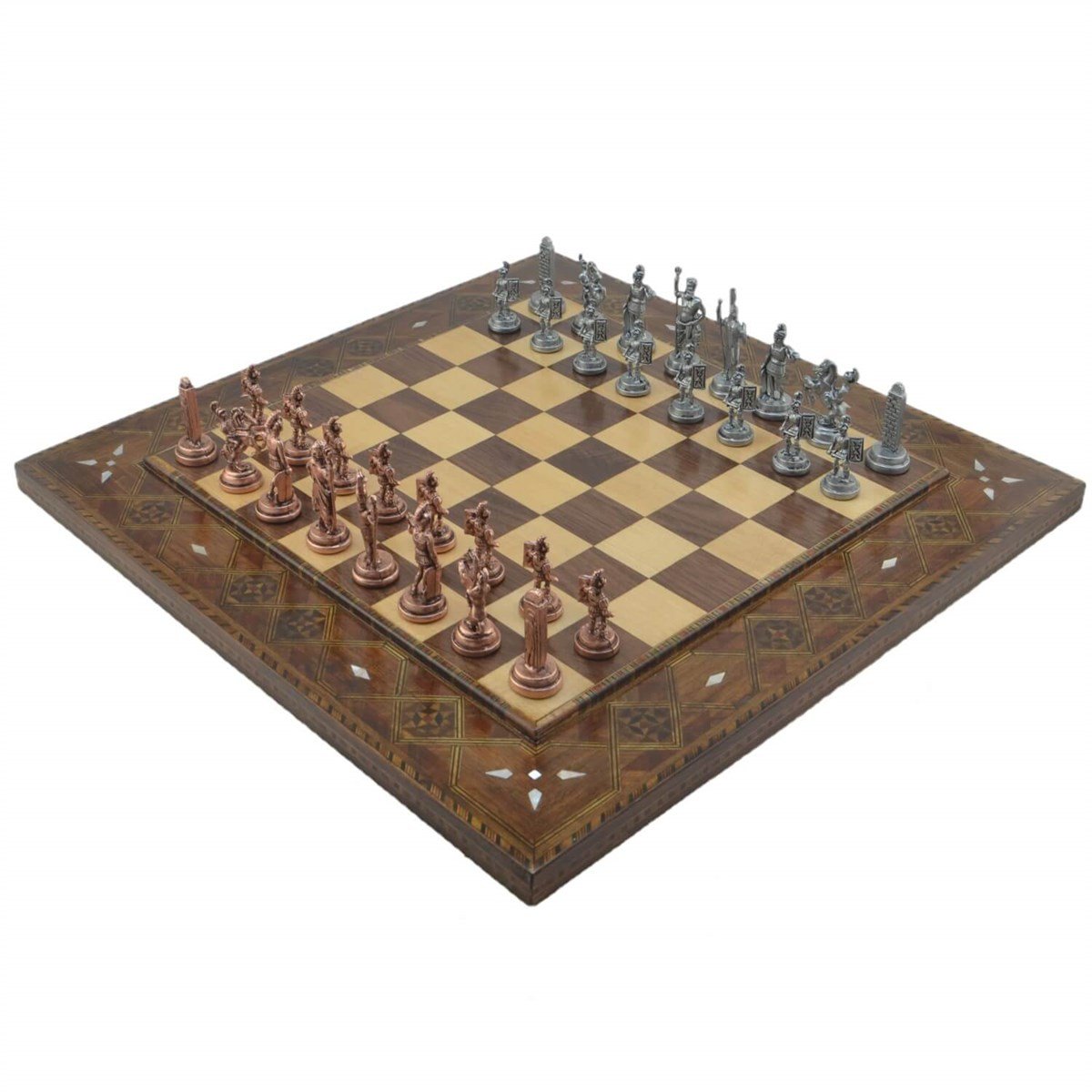 Gifthome Metal Satranç Takımı/Seti;Orta,Yunan,Antik,Düz Masif Ahşap Satranç Tahtası