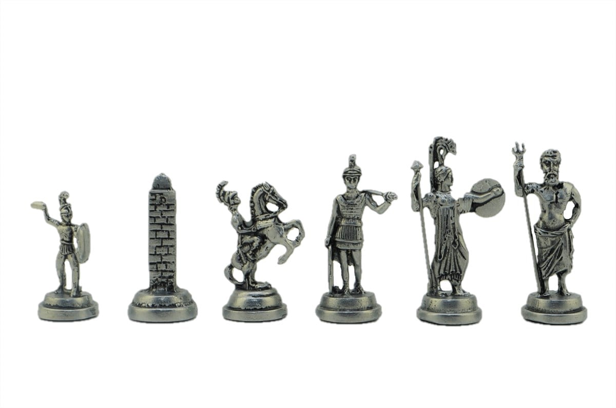 Gifthome Metal Satranç Takımı/Seti;Orta,Yunan,Antik,Platin Meşe Desenli Satranç Tahtası